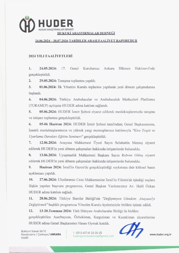 HUDER Faaliyet Raporu ilk sayfa önizlemesi